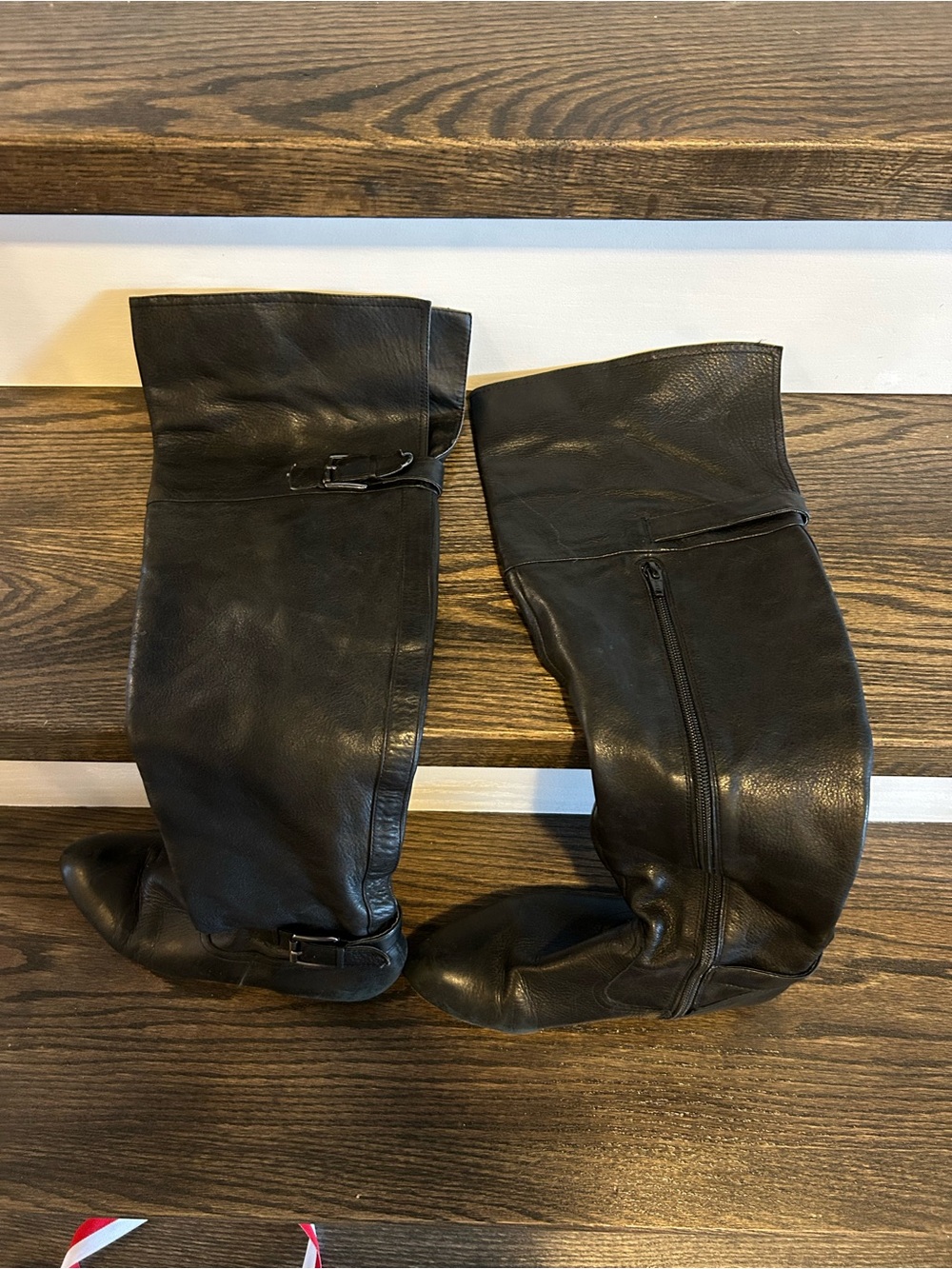 Aldo Black Over-the-Knee Leather Boots with Buckle Detail